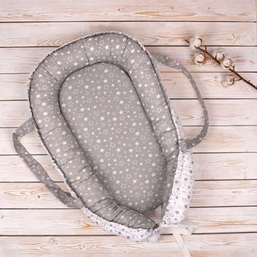 Кокон 'Гнёздышко' для новорождённых 'BabyRelax' 50х75, с ручками, съёмный матрасик 'Звездное небо серый'