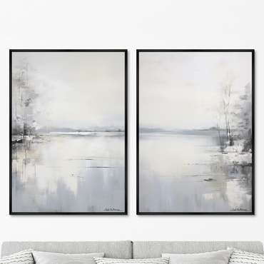 Набор из двух репродукций картин Landscape collection, Winter lake, 2024г.