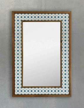 Настенное зеркало с каменной мозаикой 43x63 бело-синего цвета