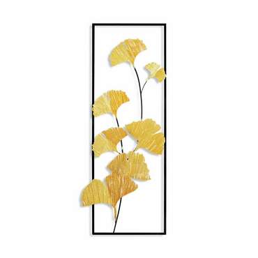 Настенный декор ручной работы Листья 32х90 из металла желтого цвета