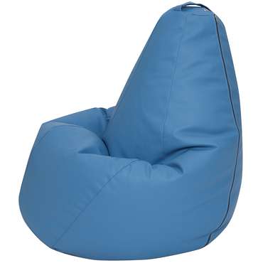 Кресло-мешок Груша 3XL в обивке из экокожи темно-голубого цвета 