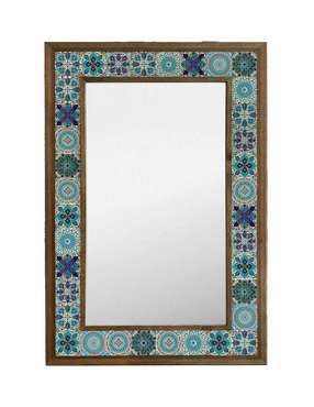 Настенное зеркало 43х63 с каменной мозаикой сине-голубого цвета