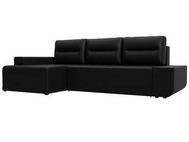 Угловой диван-кровать Чикаго черного цвета (экокожа) левый угол