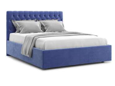 Кровать Nemi 160х200 в обивке из велюра синего цвета с подъемным механизмом 