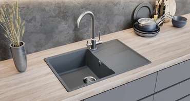 Кухонная мойка прямоугольная Ulgran Quartz Prima 750-05 серого цвета