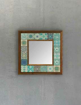 Настенное зеркало с каменной мозаикой 33х33 коричнево-бирюзового цвета