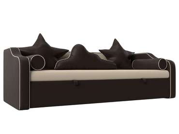 Прямой диван-кровать Рико коричневого цвета (экокожа)
