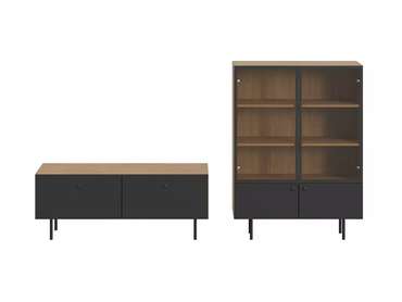 Комплект мебели для гостиной Frida 5 черно-бежевого цвета на металлических ножках 