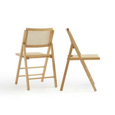 Комплект из двух складных стульев из бука и плетения Rivia бежевого цвета