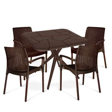 Обеденная группа из стола и четырех стульев коричневого цвета  