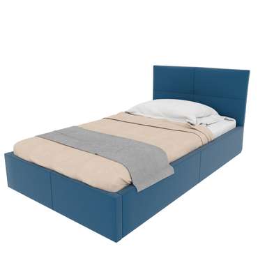 Кровать с мягким изголовьем и подъемным механизмом Меркурий 80х200 синего цвета