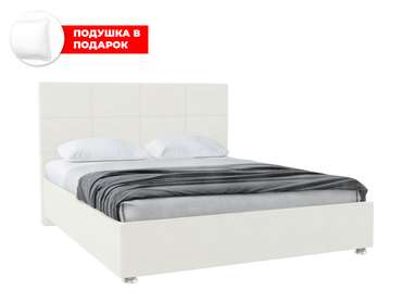 Кровать Ларди 160х200 в обивке из велюра белого цвета с подъемным механизмом