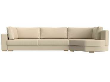 Угловой диван-кровать Лига 026 бежевого цвета (экокожа) правый угол