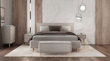 Кровать Олимпия 190x190 на деревянных ножках серо-бежевого цвета