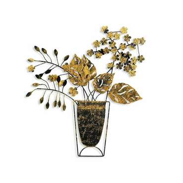 Настенный декор ручной работы Листья 47х55 из металла черно-золотого цвета