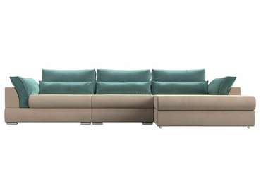 Угловой диван-кровать Пекин Long бирюзово-бежевого цвета угол правый