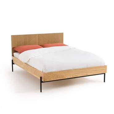 Кровать с основанием из светлого дуба Lodge 160x200 бежевого цвета