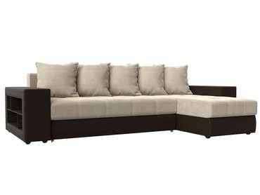 Угловой диван-кровать Дубай бежево-коричневого цвета (ткань/экокожа)  правый угол