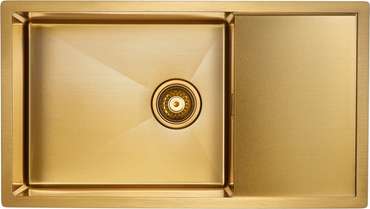 Кухонная мойка оборачиваемая прямоугольная Paulmark Platte 78х44 см золотого цвета