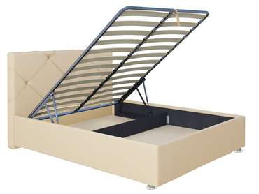 Кровать Моранж 160х200 в обивке из экокожи бежевого цвета с подъемным механизмом