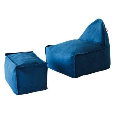 Кресло Манхеттен синего цвета с пуфом