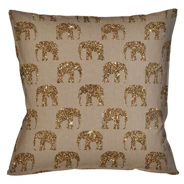 Интерьерная подушка Группа слонов бежевого цвета