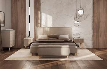 Кровать Олимпия 150x200 на деревянных ножках бежевого цвета