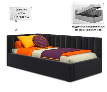 Кровать Milena 90х200 черного цвета с подъемным механизмом и матрасом