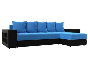 Угловой диван-кровать Дубай голубо-черного цвета (ткань/экокожа)  правый угол