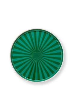 Блюдо для торта Love Birds Stripes Emerald-Green бело-зеленого цвета