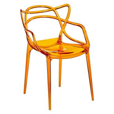 Набор из четырех стульев оранжевого цвета с подлокотниками