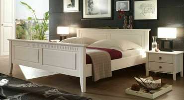 Кровать двуспальная из массива сосны Боцен 180х200 в белом цвете 