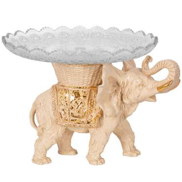 Фруктовница Слон Джайпурарт кремово-золотого цвета со стеклянной чашей