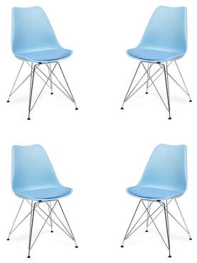 Набор из четырех стульев Tulip Iron Chair голубого цвета