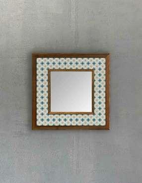 Настенное зеркало с каменной мозаикой 33x33 бело-синего цвета
