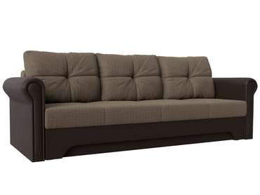 Прямой диван-кровать Европа бежево-коричневого цвета (ткань/экокожа)