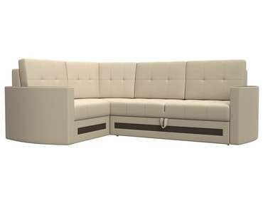 Угловой диван-кровать Белла бежевого цвета (экокожа) левый угол