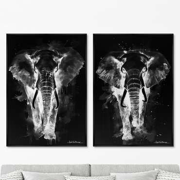Набор из 2-х репродукций картин на холсте Walking elephants, in the dark, 2024г.