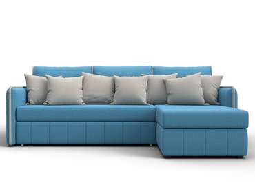 Угловой диван-кровать Лига-078 голубого цвета правый