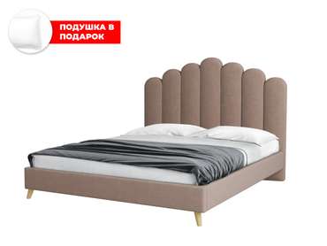 Кровать Lixano 160х200 в обивке из велюра темно-бежевого цвета с подъемным механизмом