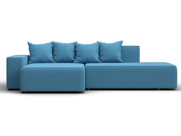 Угловой диван-кровать Лига-079 голубого цвета левый