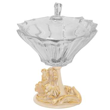 Фруктовница Ирис Визир кремово-золотого цвета с чашей из стекла с крышкой