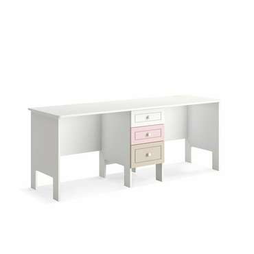 Письменный стол для двоих Кошкин дом бело-розового цвета