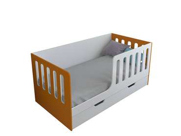 Кроватка Астра 12 80x160 бело-оранжевого цвета с выдвижным ящиком 