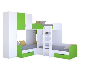 Двухъярусная кровать Трио 1 80х190 бело-салатового цвета