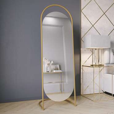 Дизайнерское напольное зеркало в полный рост Evelum в металлической раме золотого цвета