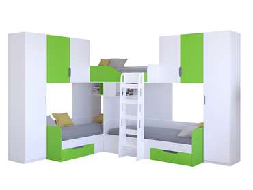 Двухъярусная кровать Трио 3 80х190 бело-салатового цвета