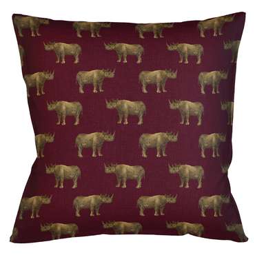 Интерьерная подушка Группа носорогов в бордовом