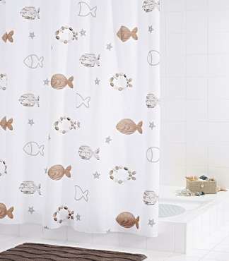 Штора для ванных комнат Fishes бежевый/коричневый