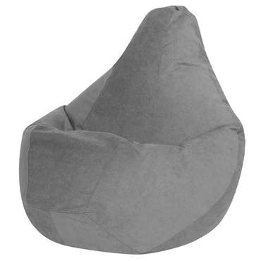 Кресло Мешок Груша XL в обивке из велюра серого цвета 